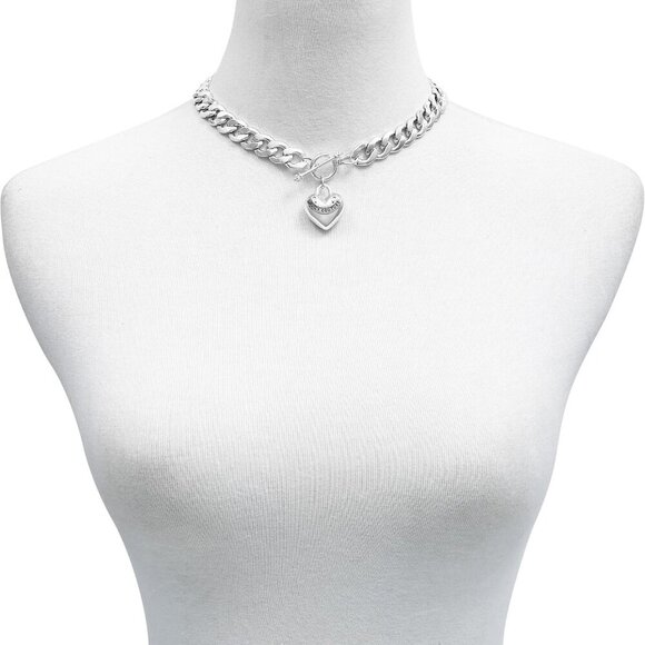 Silvertone Heart Charm Necklace for Woman - Picture 2 of 2